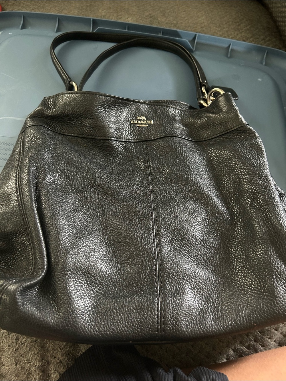 Coach Black Pebbled Leather Shoulder Tote with Silver Hardware